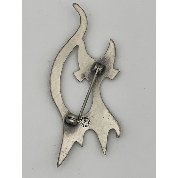 BEAU  Modernist Sterling Silver Cat Brooch Pin Signed - Picture 3 of 10